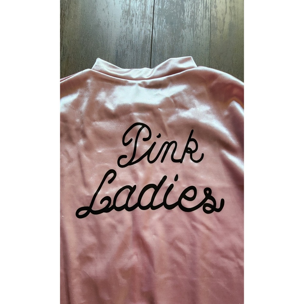 Pink Ladies Light Pink Satin Women's Full Zip Bomber Jacket M (Grease-1970/80's) - Picture 3 of 5